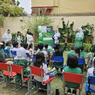 Wide view of the Spring Buds garden courtyard during the Independence Day assembly